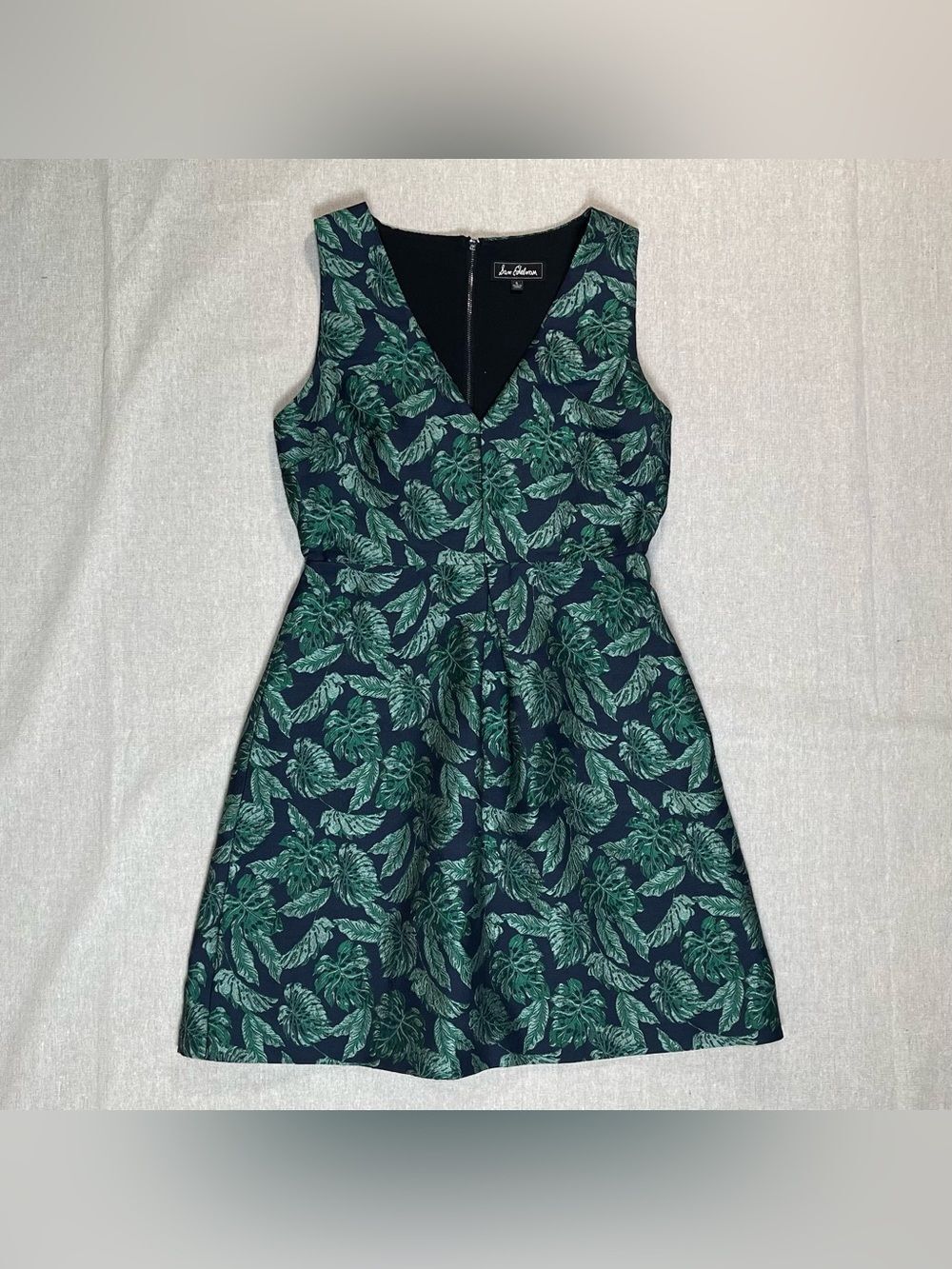 Sam Edelman | Green and Navy Monstera Leaf Cocktail Dress | Size 6